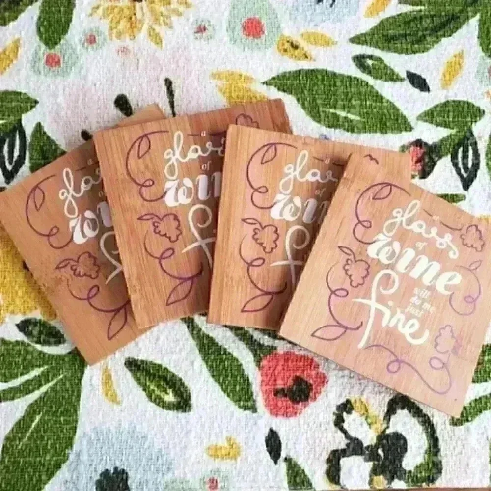 Set of four wood square coasters home wine